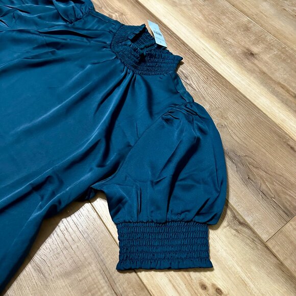 NEW Ann Taylor Mock Neck Blouse – Tile Color, Balloon Elbow Sleeves, Size LP - Picture 7 of 10